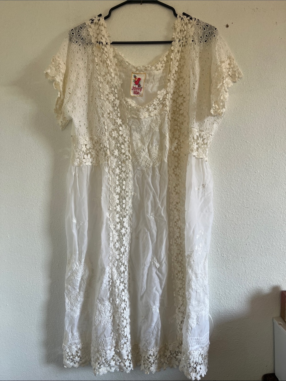 Johnny Was Cream Crochet Lace Midi Dress